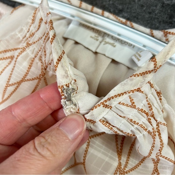 Elizabeth Crosby Midi Dress Keyhole Bust Cream Burnt Orange Fall Size Medium - Picture 9 of 9